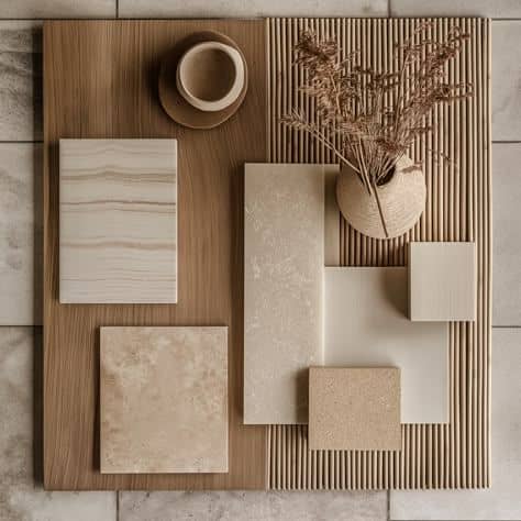 Moodboard con colores, texturas y materiales en tendencia